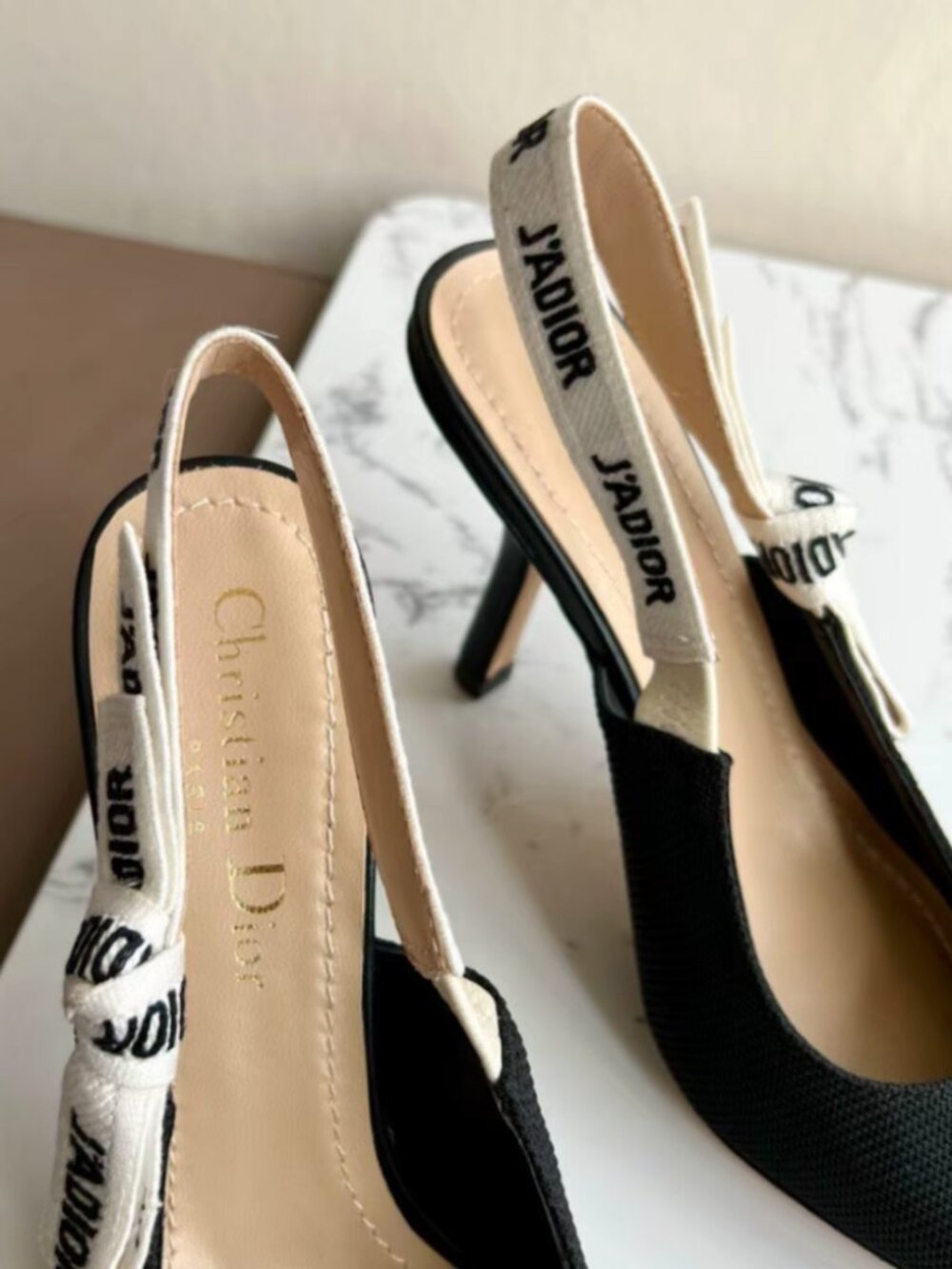 Dior J'ADIOR Black Fabric Slingback Pointed Toe High Heels - Picture 7 of 8